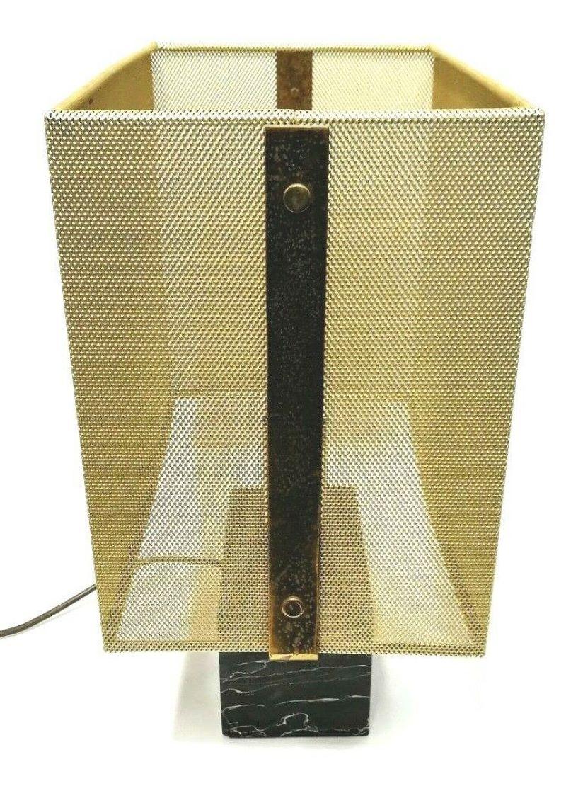 Late 20th Century Vintage Table Lamp in Marble and Metal Mesh, Lamperti Production, 1970s For Sale