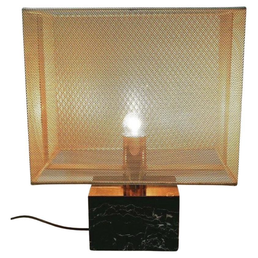 Vintage Table Lamp in Marble and Metal Mesh, Lamperti Production, 1970s