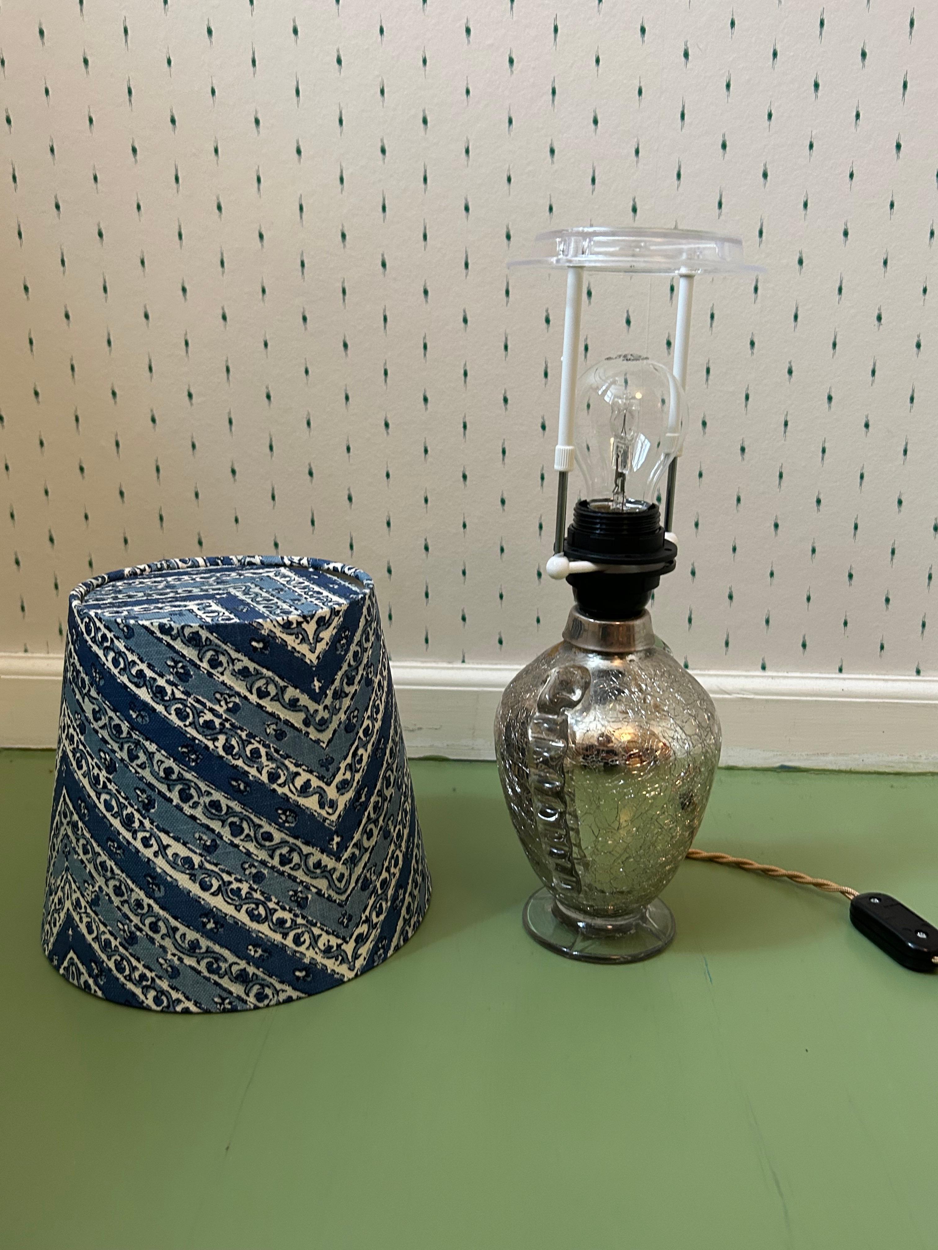 Textile Vintage Table Lamp in Mercury Glass with Customized Shade, Sweden, 20th Century For Sale