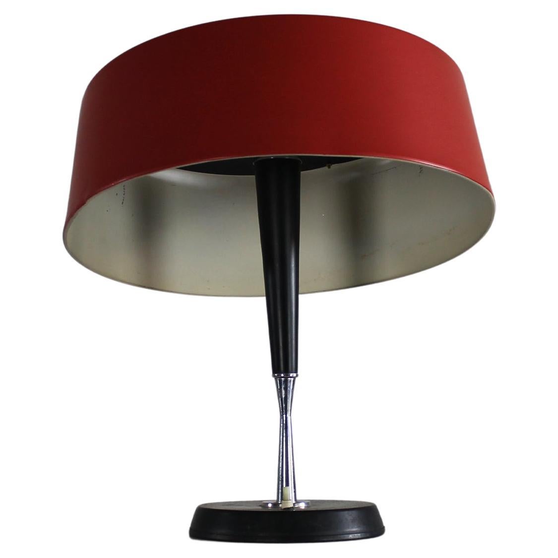 Vintage Table Lamp in Red Lacquered Aluminum by Oscar Torlasco 1950s Italy For Sale