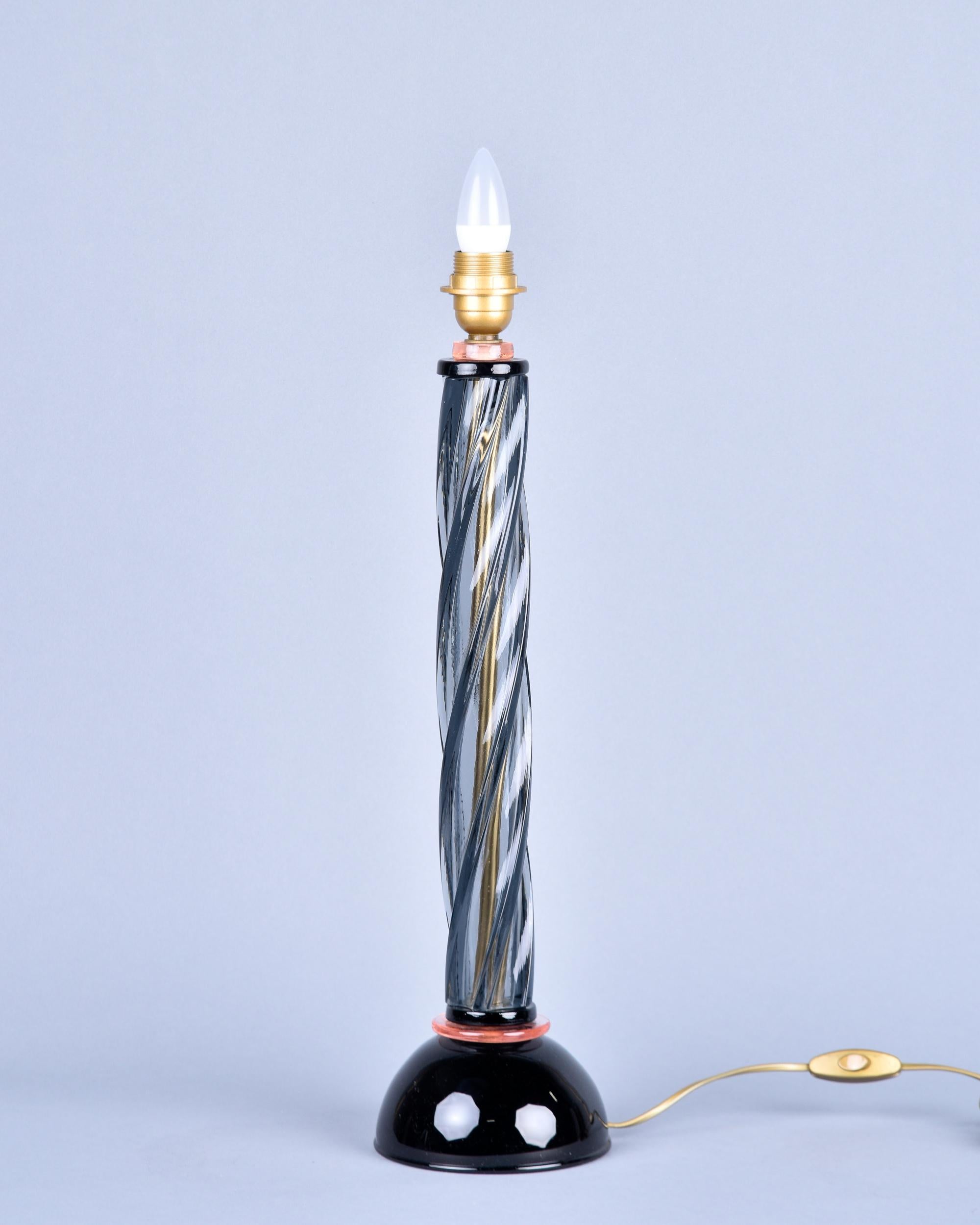 Mid-Century Modern Vintage Table Lamp in Smoke and Black Murano Glass For Sale