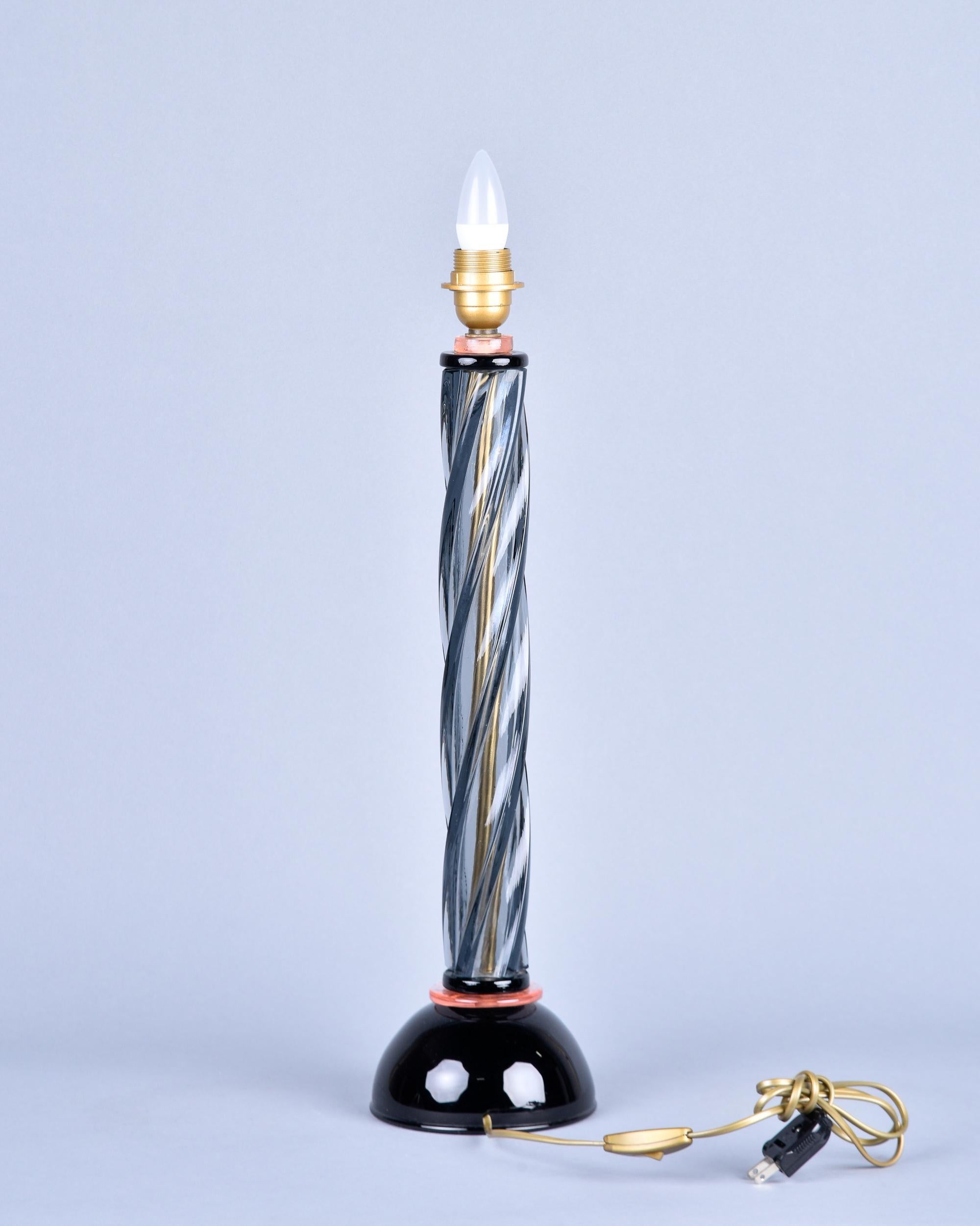 Italian Vintage Table Lamp in Smoke and Black Murano Glass For Sale