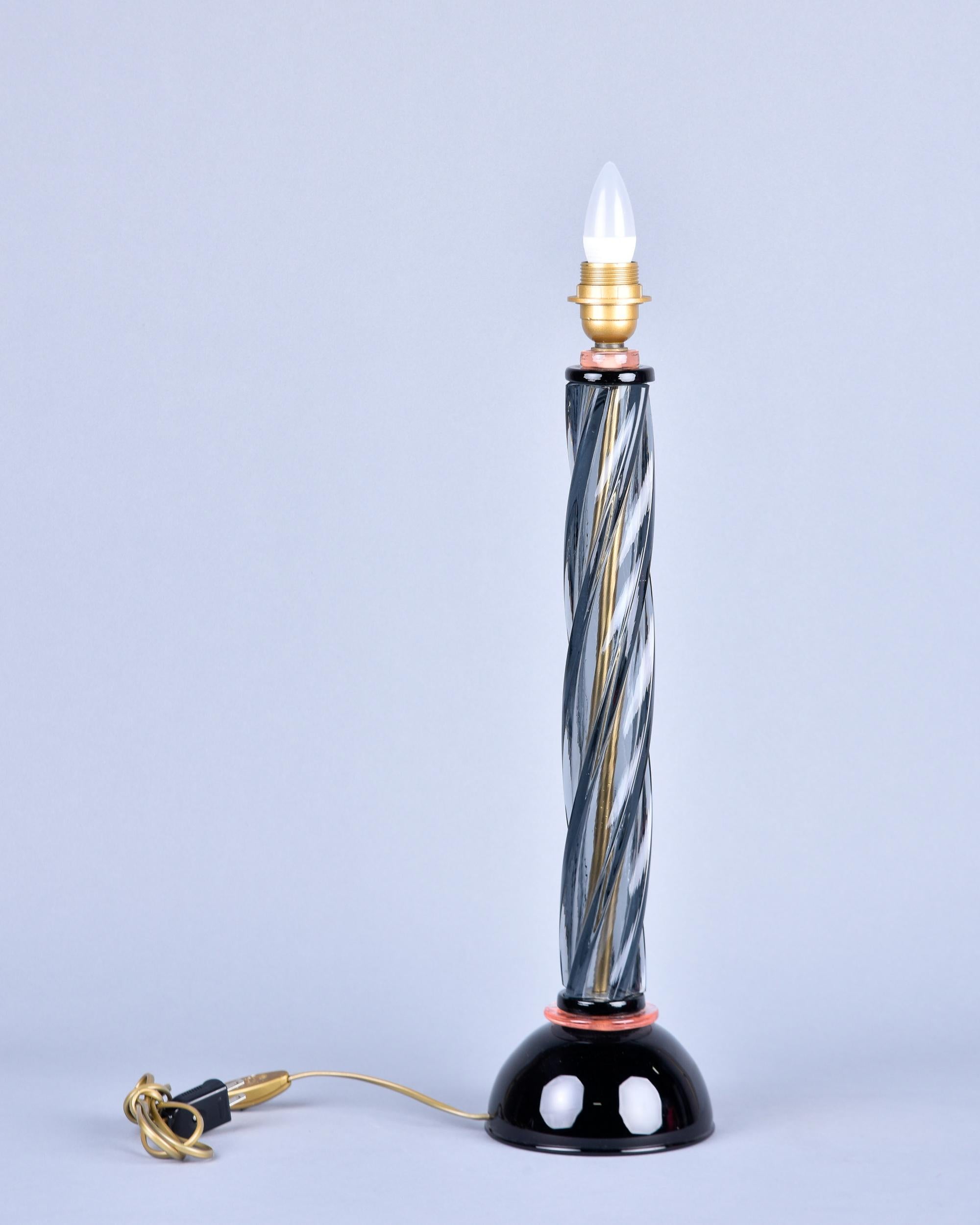 Vintage Table Lamp in Smoke and Black Murano Glass In Excellent Condition For Sale In Troy, MI