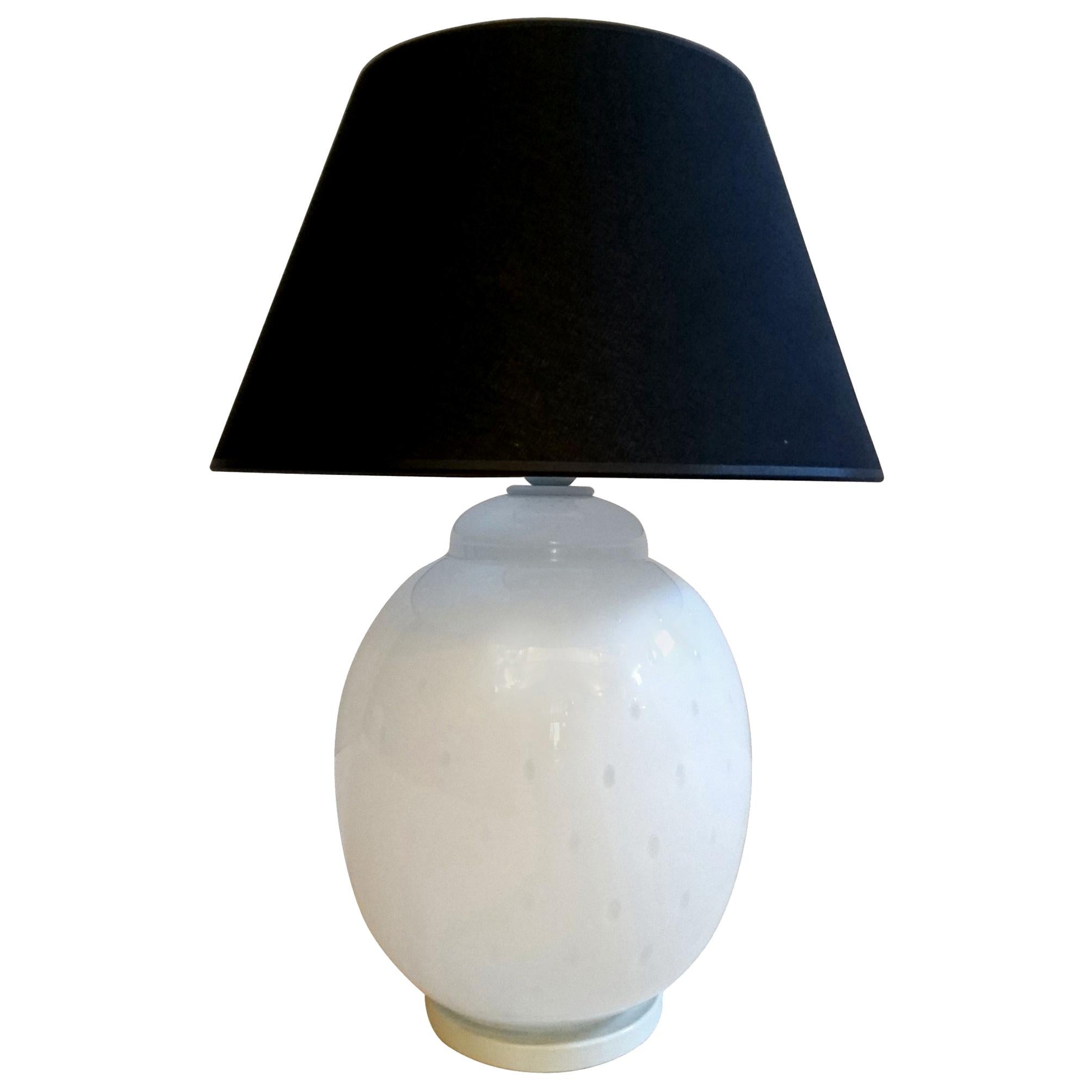 Vintage Table Lamp in White Glass by Barovier, Italy