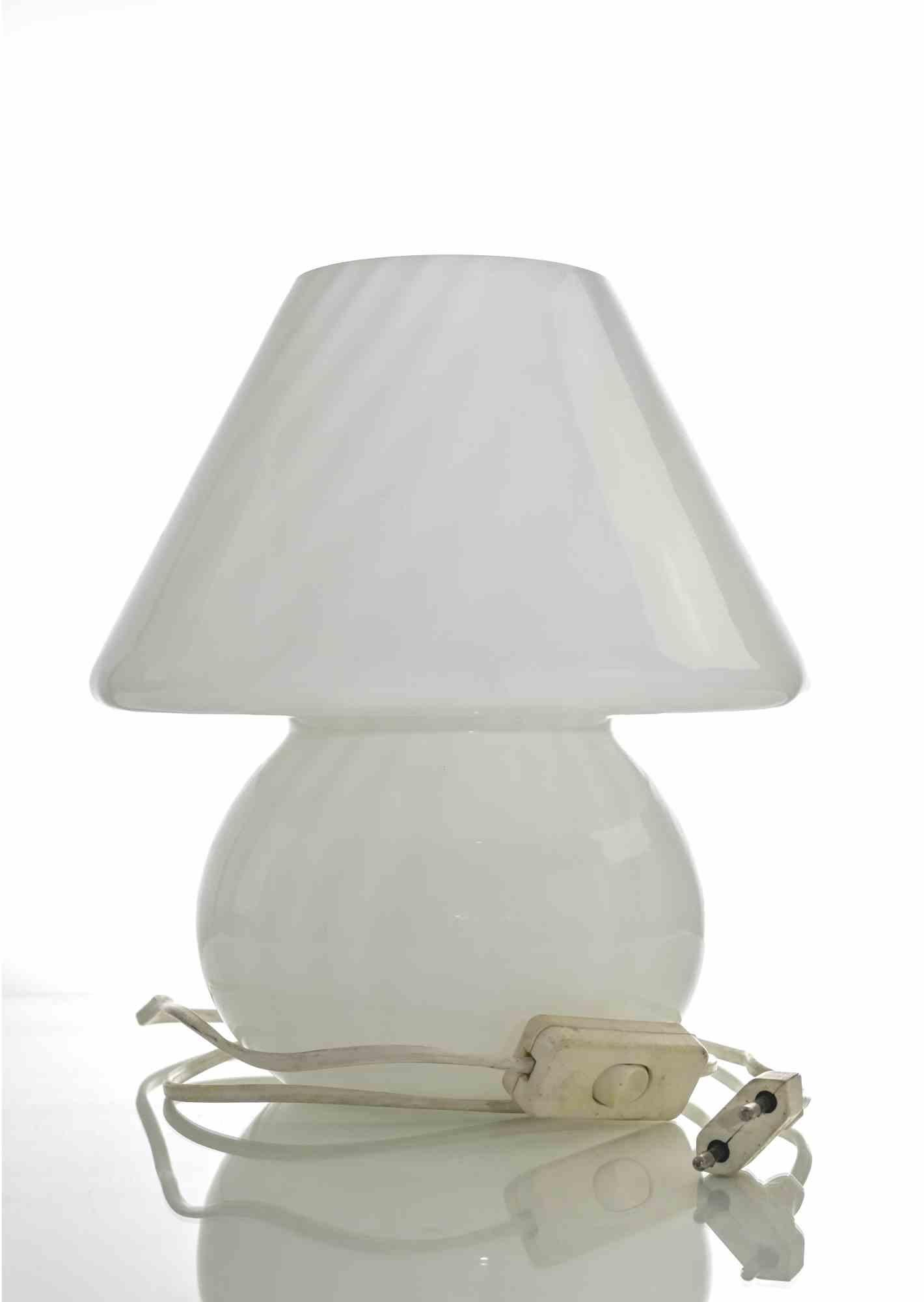 Italian Vintage Table Lamp in White Glass, Murano, Italy, 1970s For Sale
