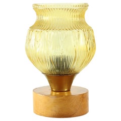 Vintage Table Lamp In Wood, Brass & Pressed Glass, Ludib Bratislava, 1960s
