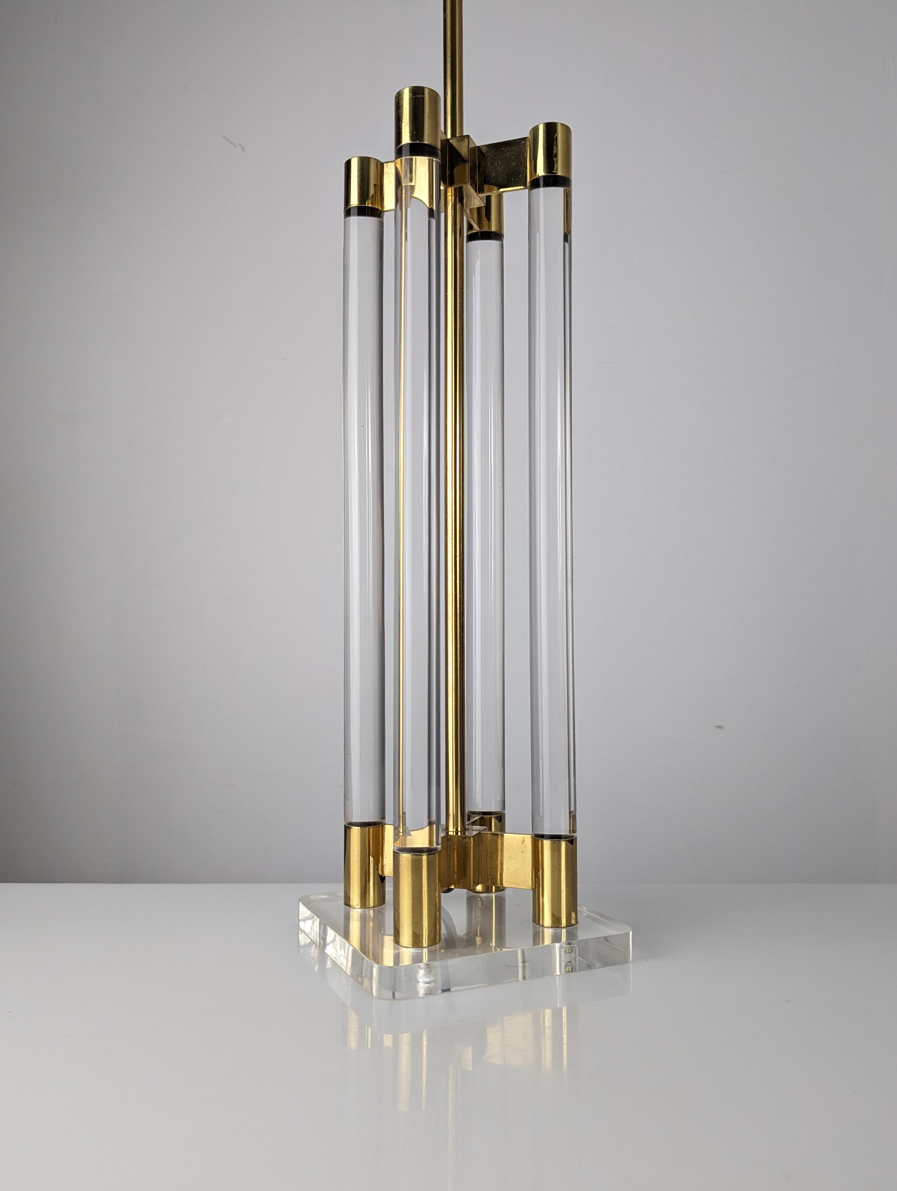 European Vintage Table Lamp Lucite and Brass, 1970s