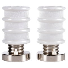 Vintage Table Lamp Set with Chrome and White Glass, 1970s Germany Vintage Table Lamp Set with Chrome and White Glass, 1970s Germany