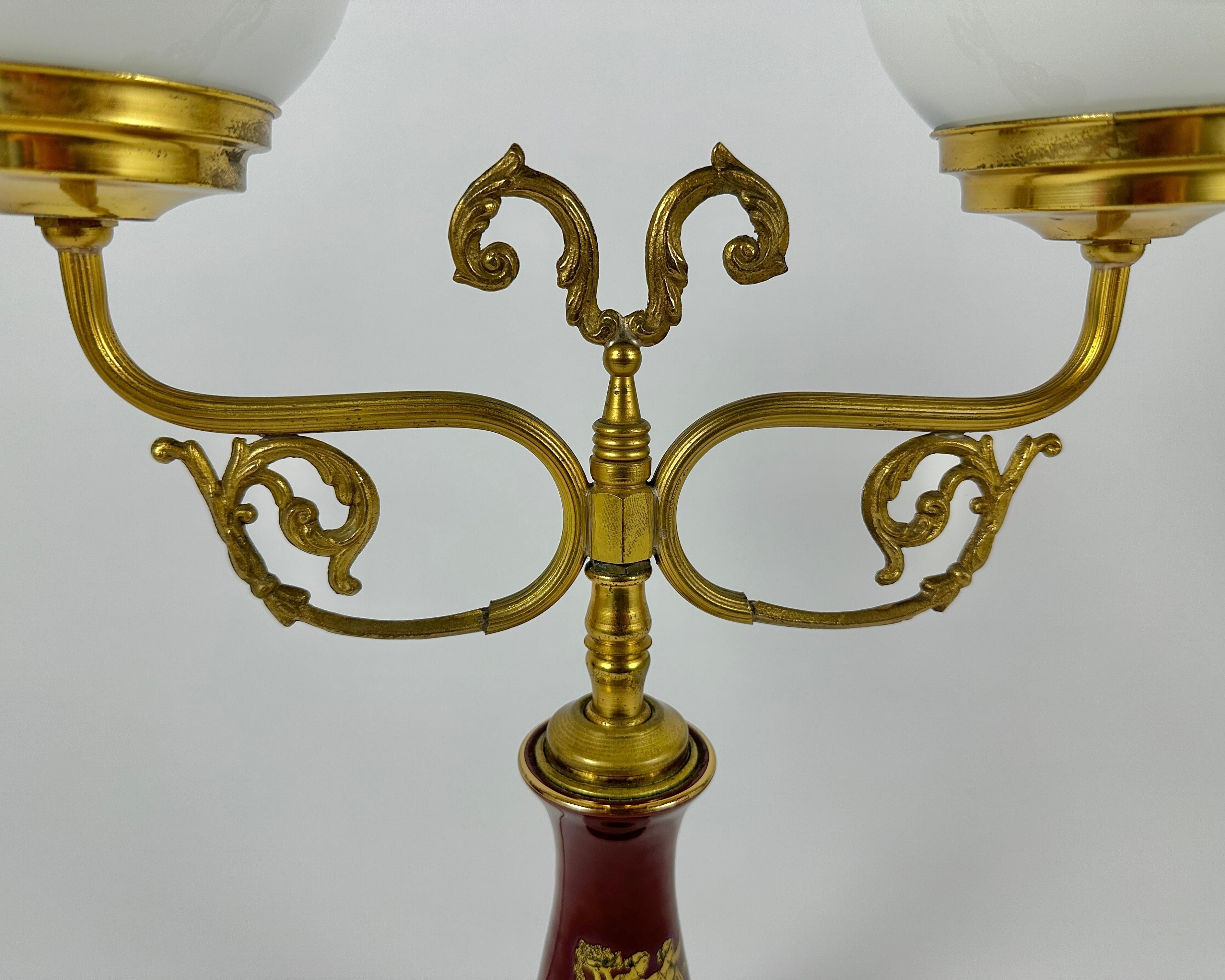 20th Century Vintage Table Lamp White Gold Table Lamp With Metal Base Opal Matt Glass Shade For Sale
