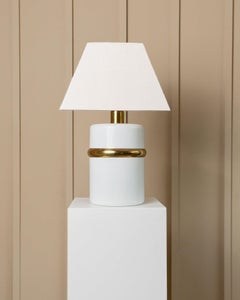 Vintage Table Lamp White with Golden Accents, Italy, 1980s