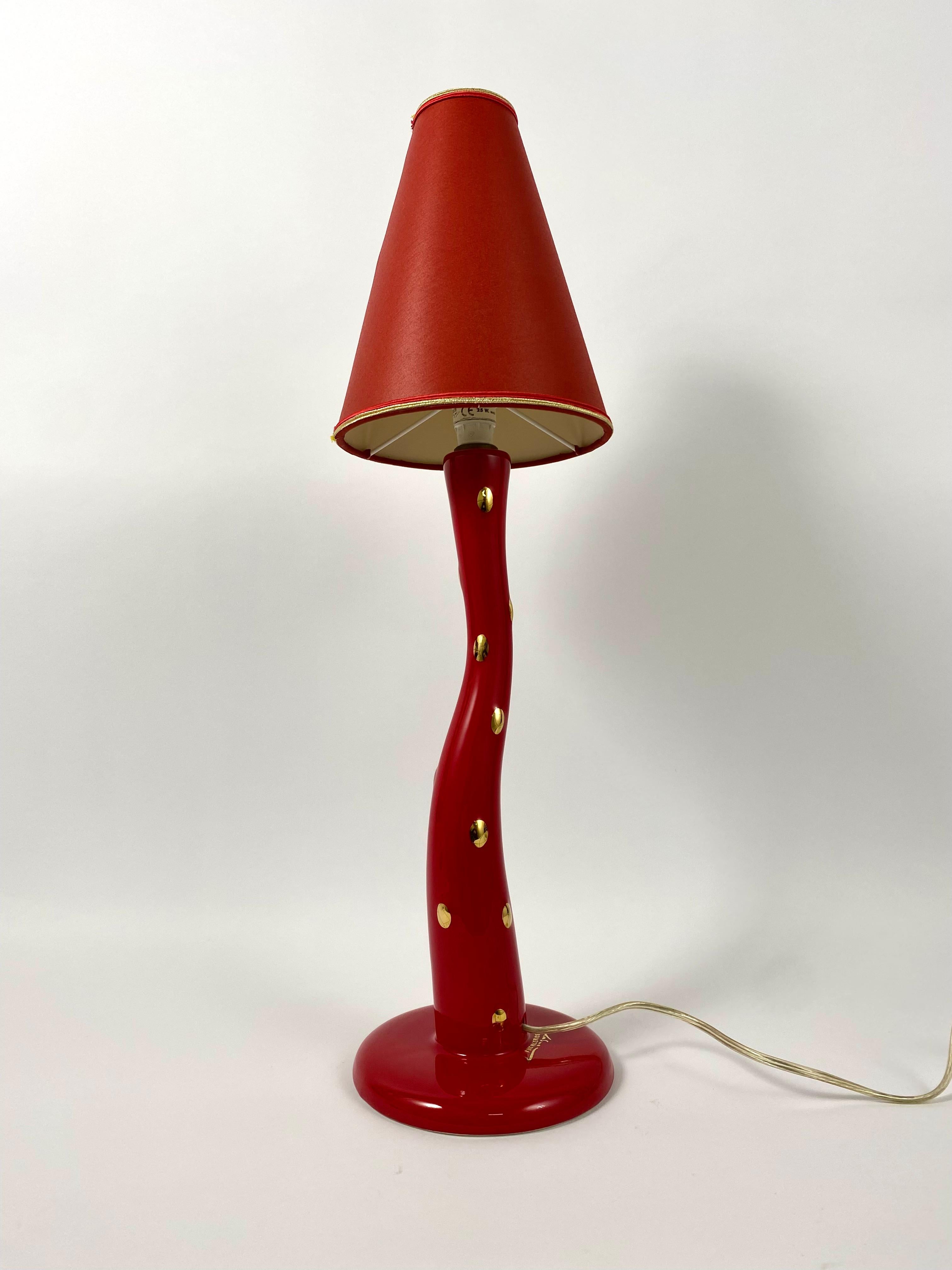 French Vintage Table Lamp with Authentic Shade In Faience Longwy, France, 1970s For Sale