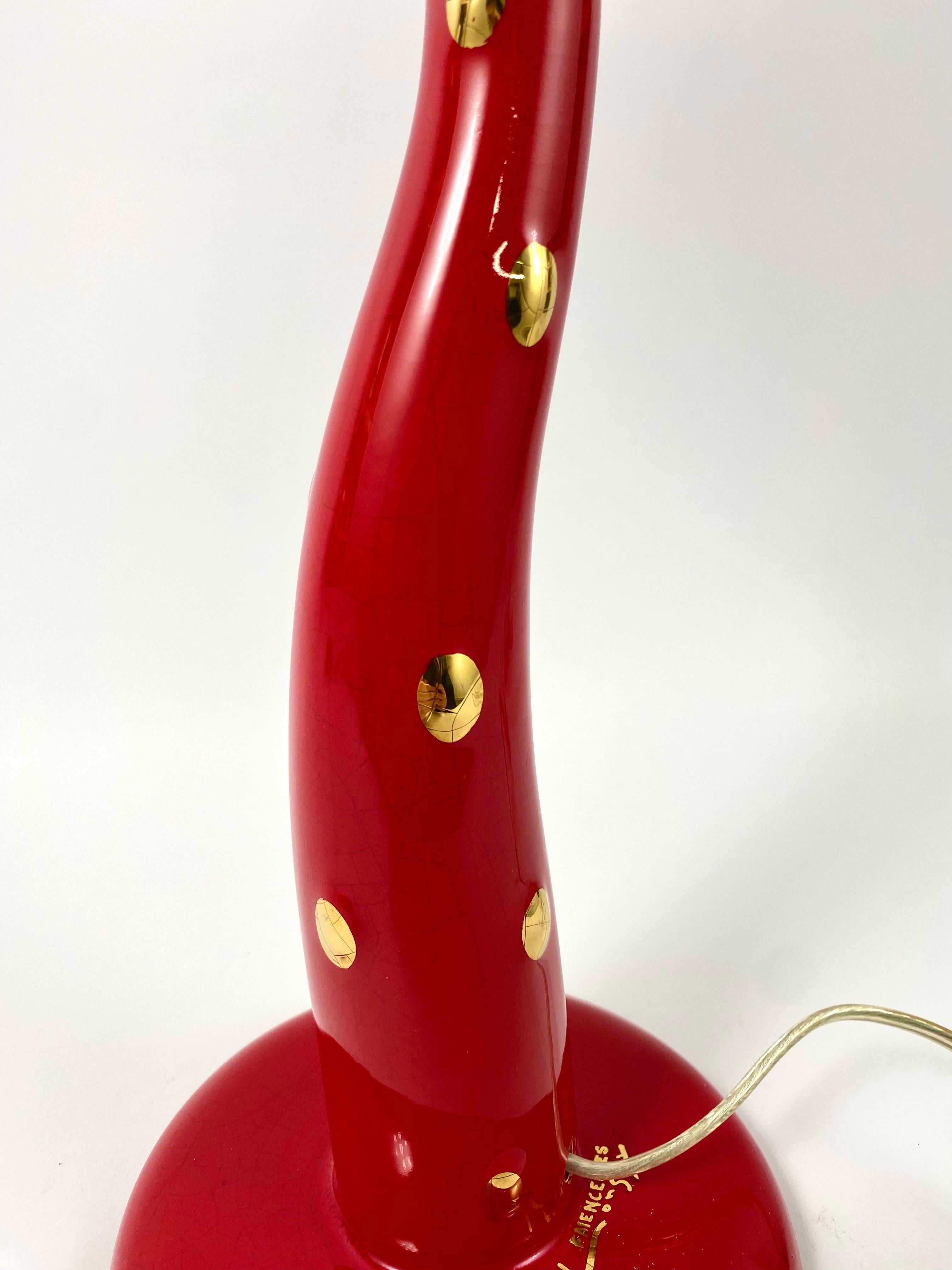 Vintage Table Lamp with Authentic Shade In Faience Longwy, France, 1970s In Excellent Condition For Sale In Bastogne, BE