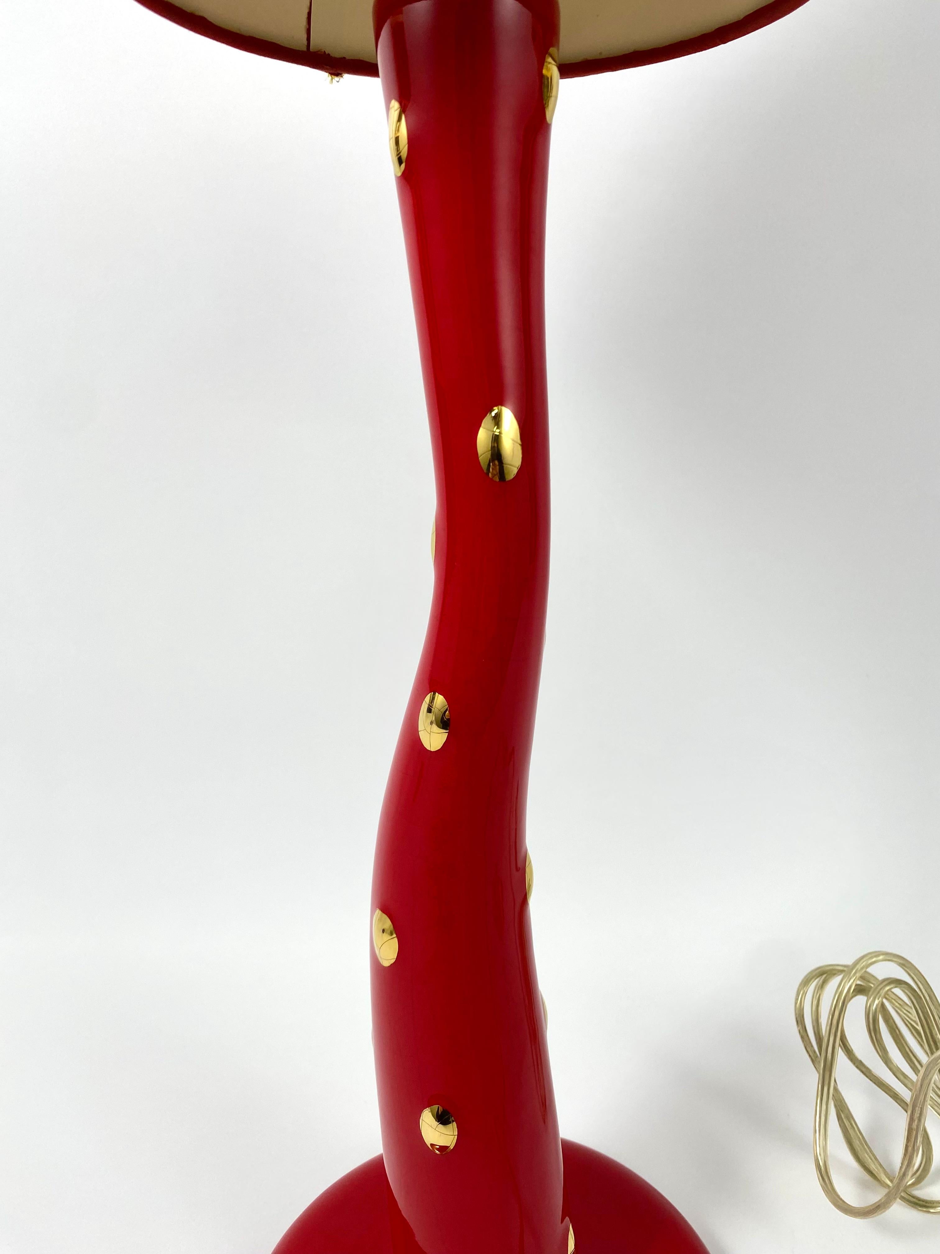 Enamel Vintage Table Lamp with Authentic Shade In Faience Longwy, France, 1970s For Sale