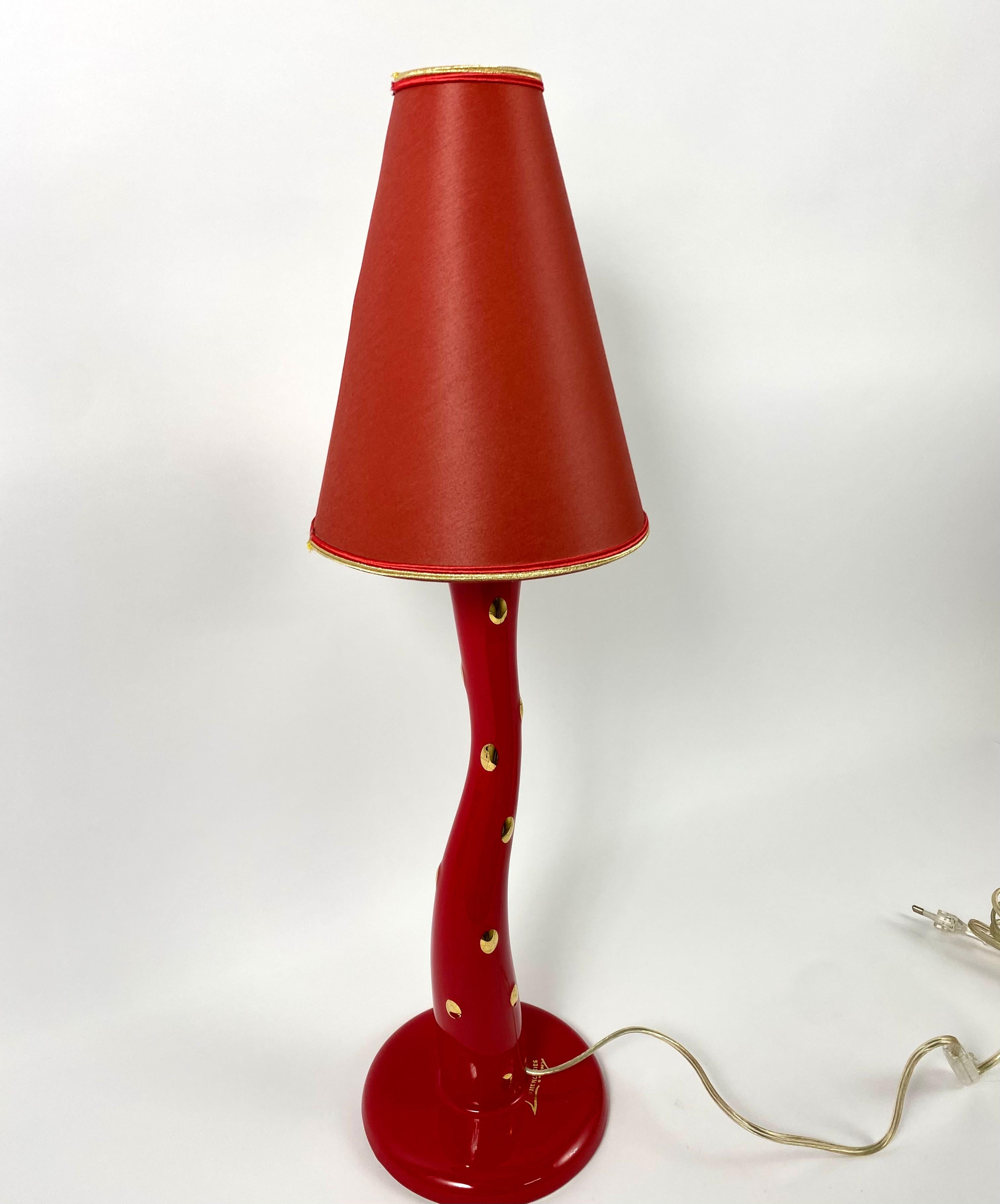 Vintage Table Lamp with Authentic Shade In Faience Longwy, France, 1970s For Sale 1