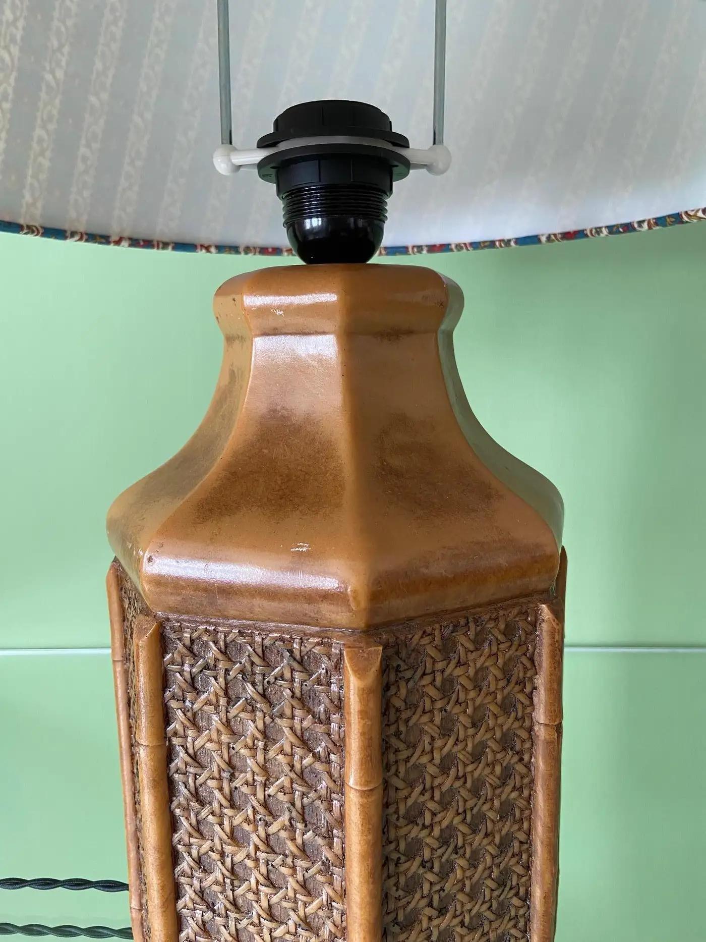 Vintage Table Lamp with Bamboo and Cane Webbing Details, France, 20th Century For Sale 1