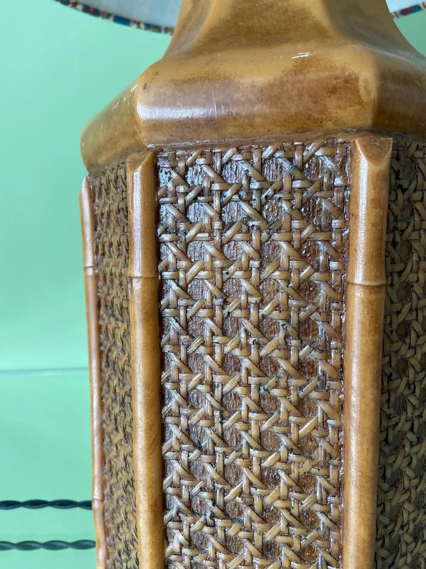 Vintage Table Lamp with Bamboo and Cane Webbing Details, France, 20th Century For Sale 2
