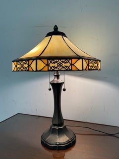 Vintage Table Lamp with Decorative Filigree Shade and Dual Pull Chains