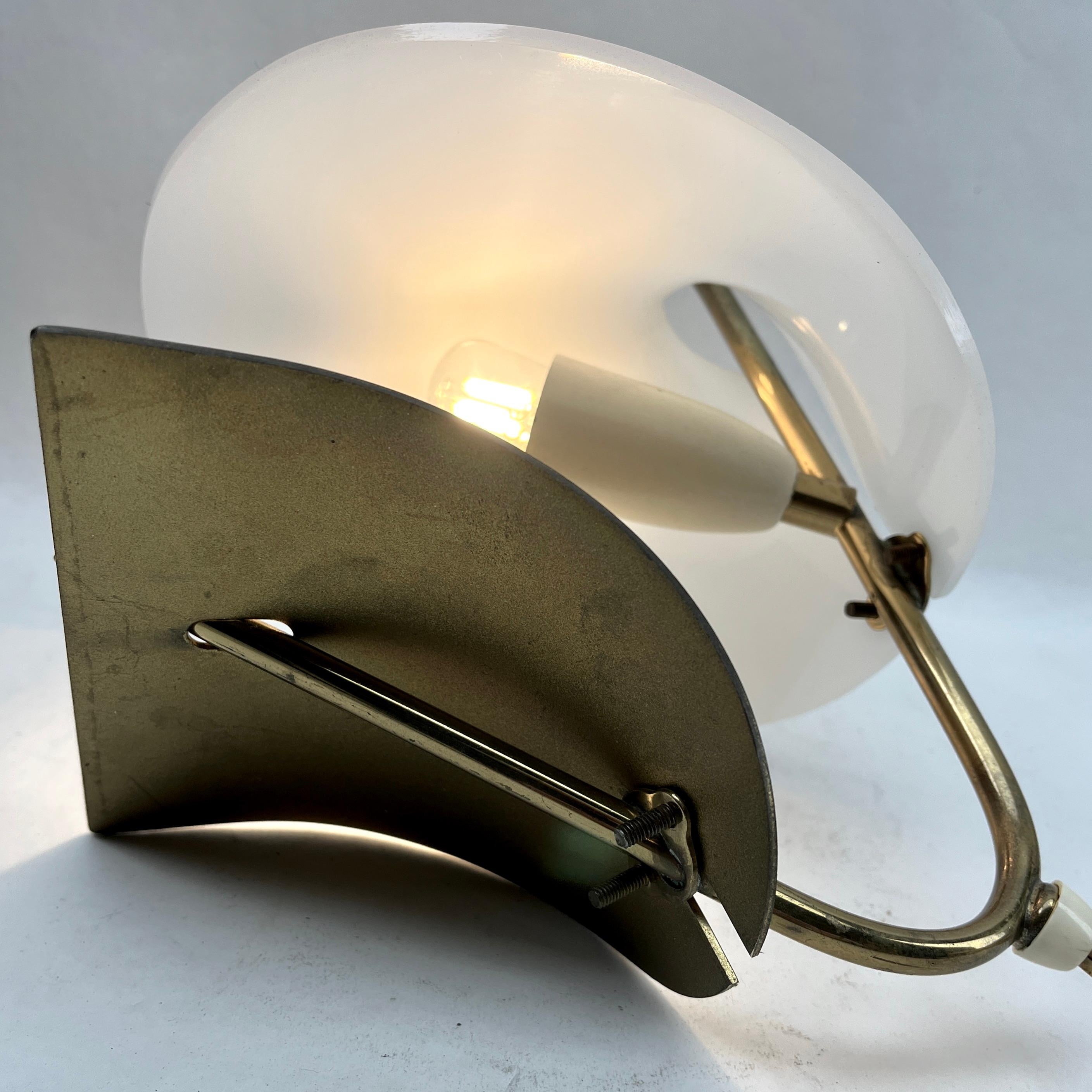 Late 20th Century Vintage Table Lamp with Milk-White Plexiglass Shade and Brass Fittings  For Sale
