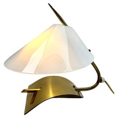 Vintage Table Lamp with Milk-White Plexiglass Shade and Brass Fittings 