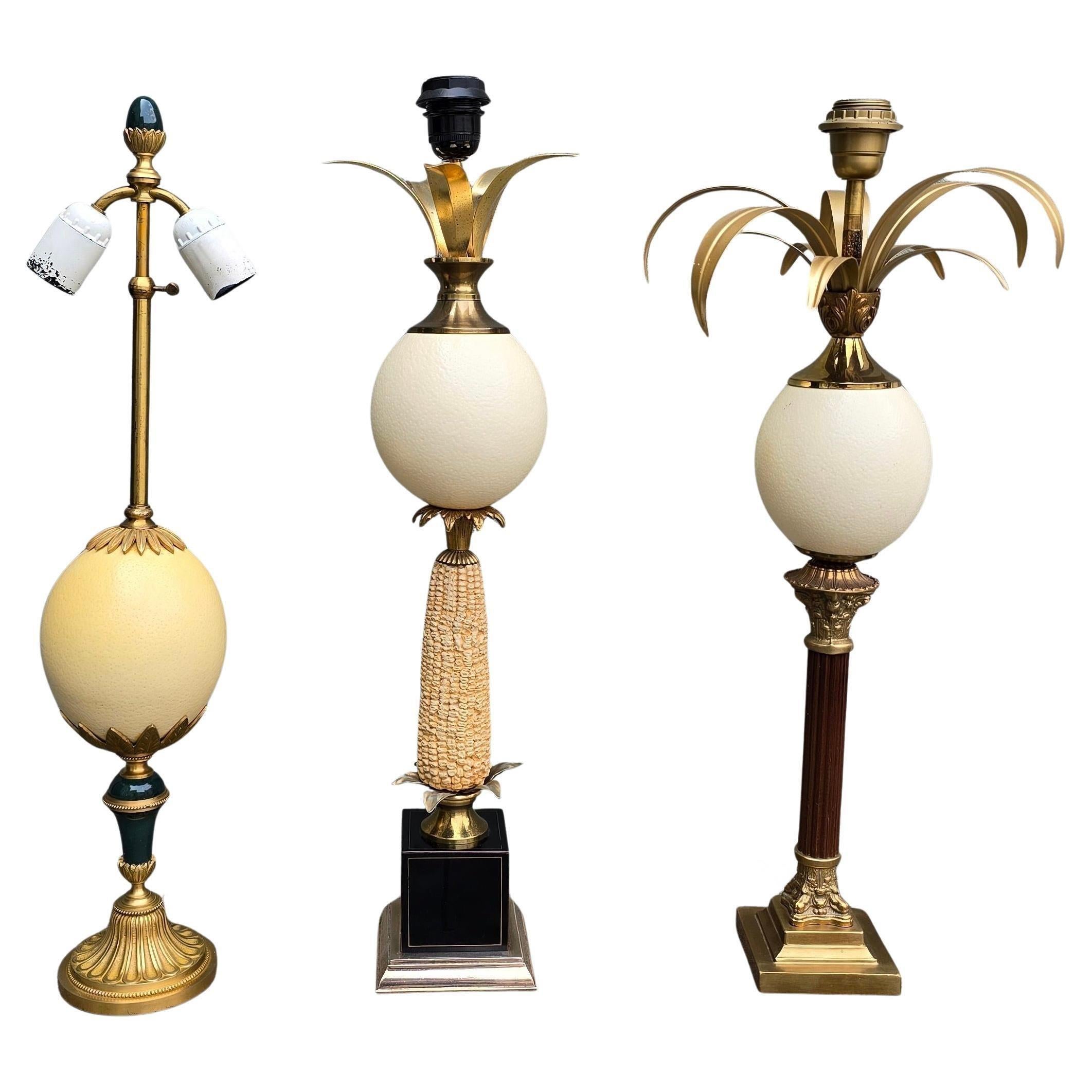 Lámpara de mesa vintage con huevo de avestruz auténtico Francés en venta