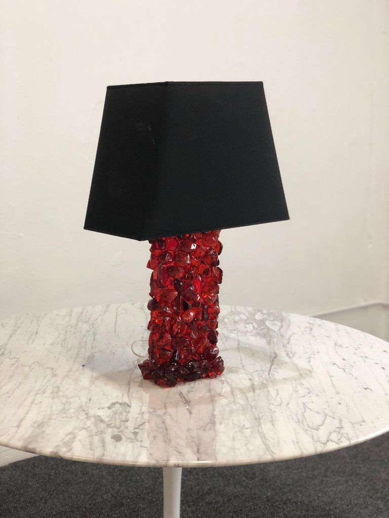 Vintage Table Lamp with Red Glass Base For Sale at 1stDibs