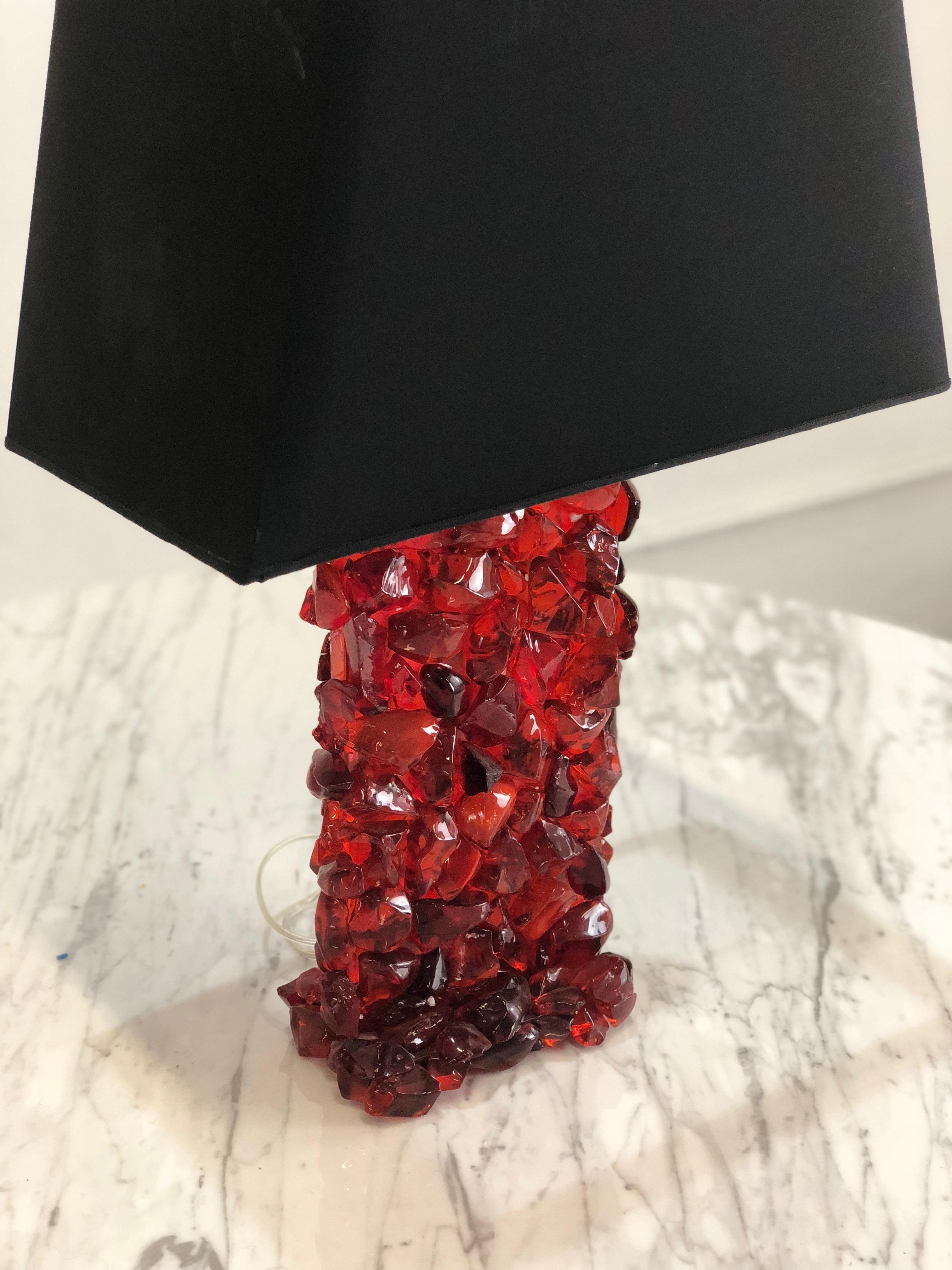 Mid-Century Modern Vintage Table Lamp with Red Glass Base