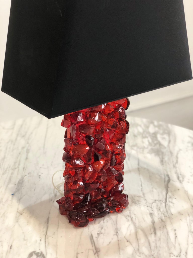 Vintage Table Lamp with Red Glass Base For Sale at 1stDibs