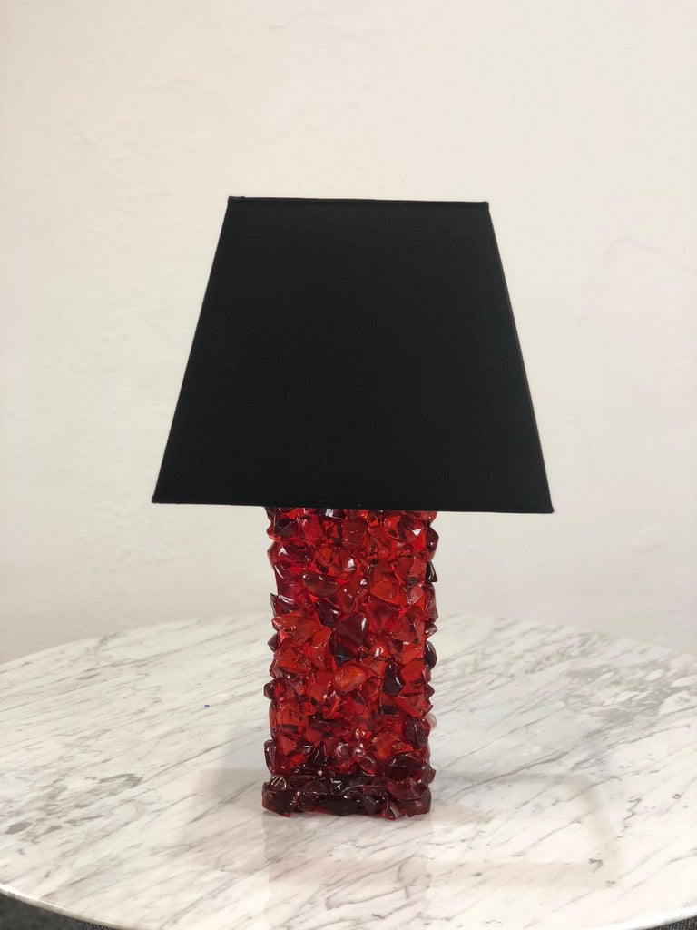 Vintage Table Lamp with Red Glass Base For Sale at 1stDibs