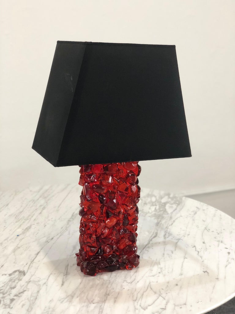Vintage Table Lamp with Red Glass Base For Sale at 1stDibs