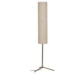 Vintage Table Lamp with Slim Cylindrical Woven Shade Denmark Mid-century 1960s