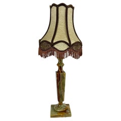 Vintage Table Lamp With Textile Shade Onyx Base, Bedside Light, Belgium, 1970s