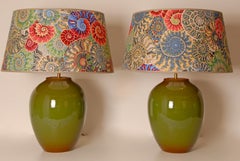 Vintage Table Lamps Ceramic Modern Vase Lamps Green Ammonites, a pair