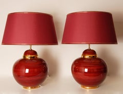 Lampade da tavolo vintage Lampade a vaso in ceramica francese oro rosso, una coppia