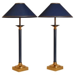 Lampade da tavolo vintage Oro e blu Lampade moderne italiane in ottone anni '70 una coppia