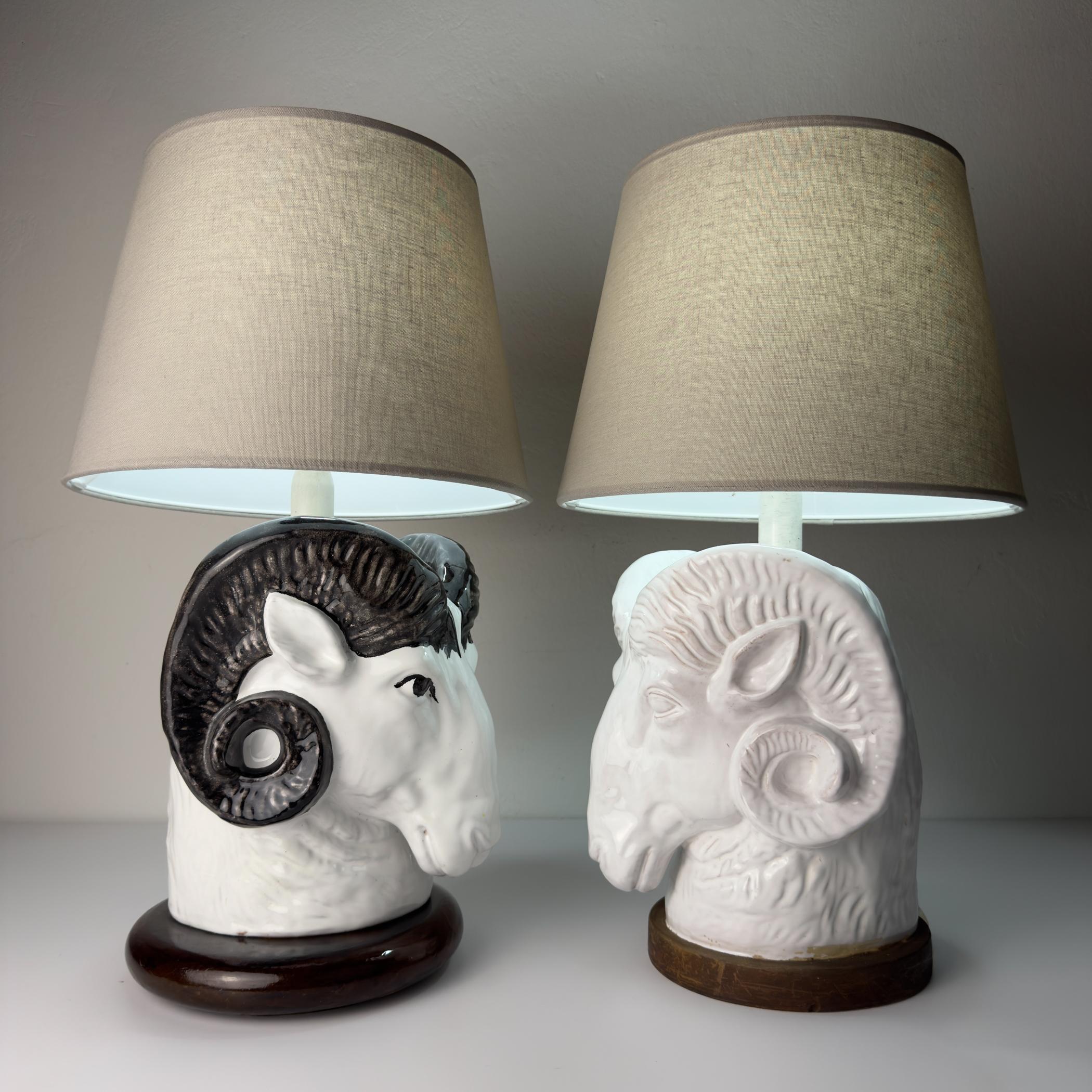 Céramique Lampes de table vintage Ram Head, Italie 1970 Lot de 2 en vente