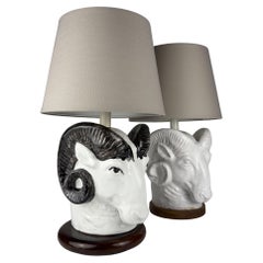 Vintage table lamps Ram Head, Italy 1970s Set of 2