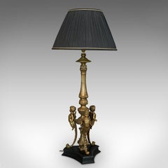 Vintage Table Top Lamp, Gilt Metal, Cherubic Light, 20th Century, circa 1990