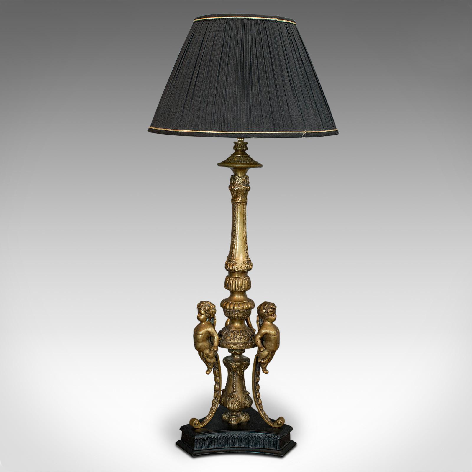 Victorian Vintage Table Top Lamp, Gilt Metal, Cherubic Light, 20th Century, circa 1990 For Sale