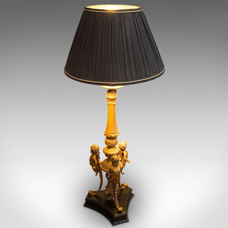 Vintage Table Top Lamp, Gilt Metal, Cherubic Light, 20th Century, circa
