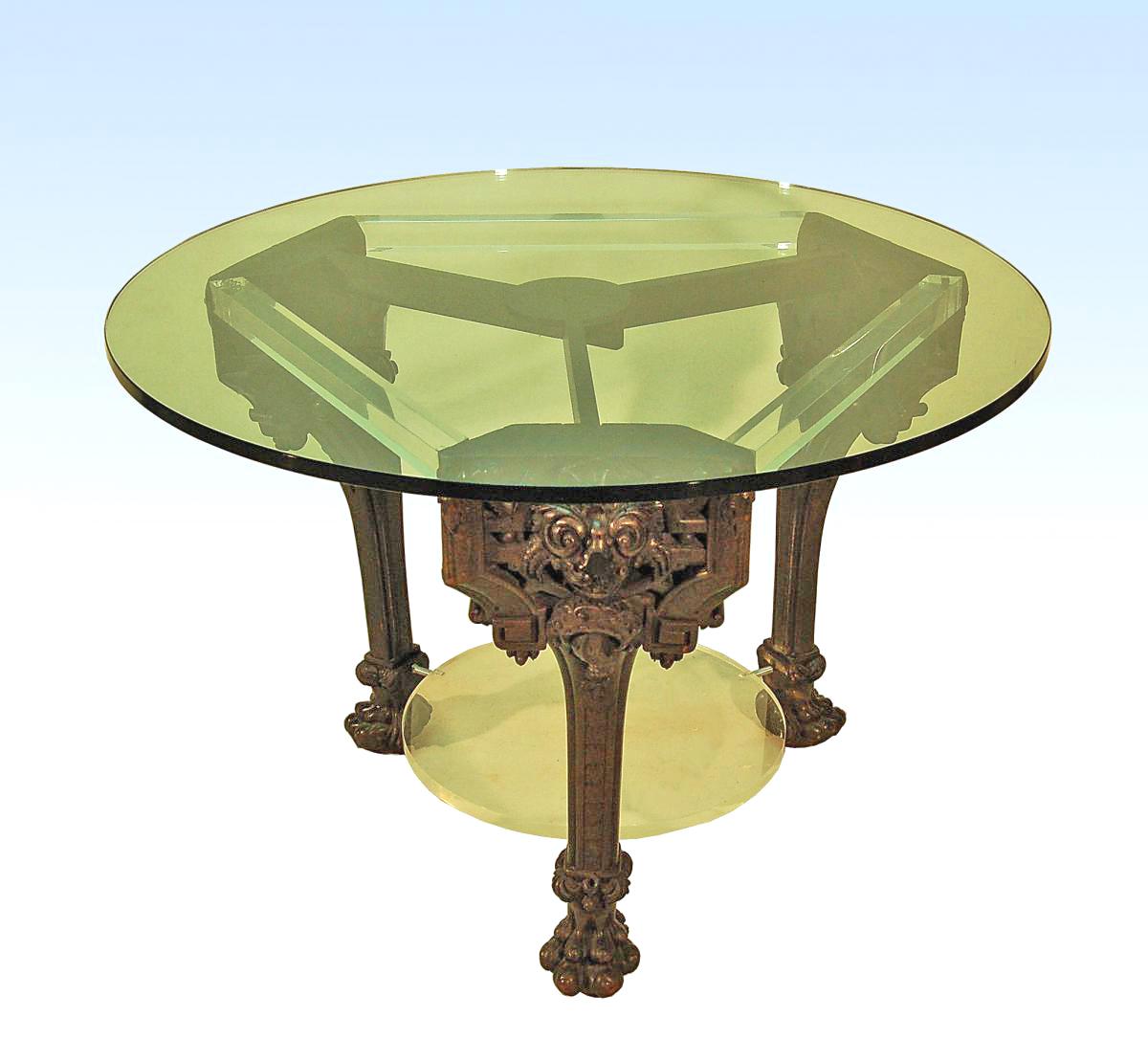 Dining room table, modern design consists of an old carved wooden frame together with a lucite and blackened wood structure, consitutes a thick plate glass top (ep 18 mm).

Architectural work