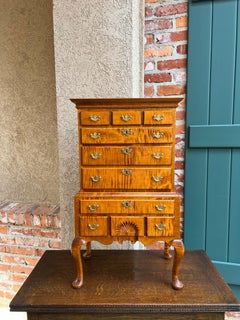 Vintage Tabletop Highboy Cabinet Queen Anne Curly Maple Colonial Revival c1950