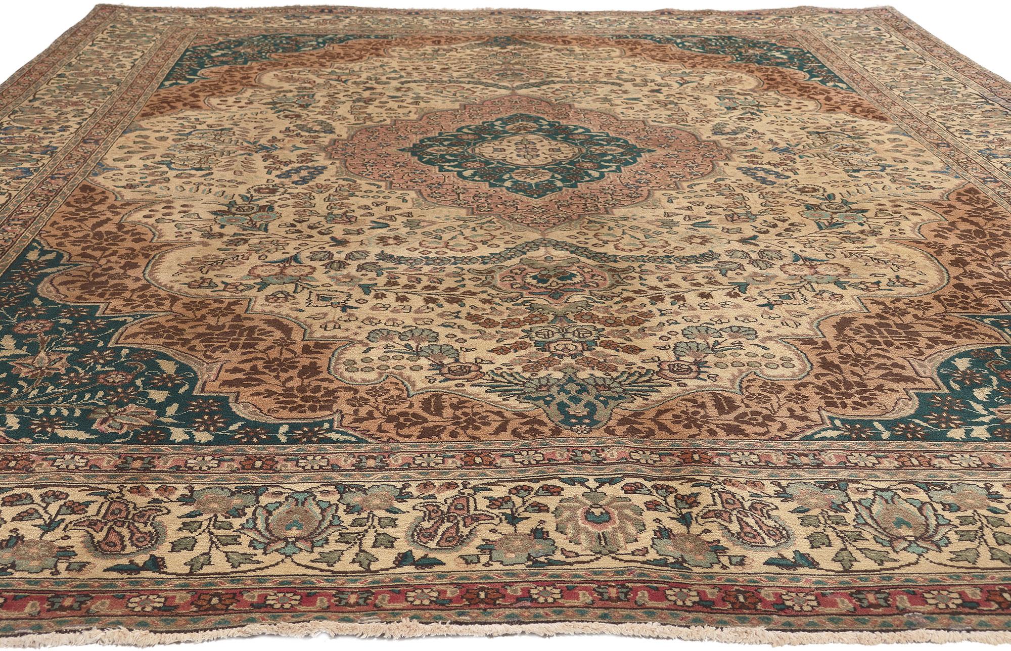Hand-Knotted Vintage Persian Tabriz Rug, Warm Opulence Meets Traditional Sensibility For Sale
