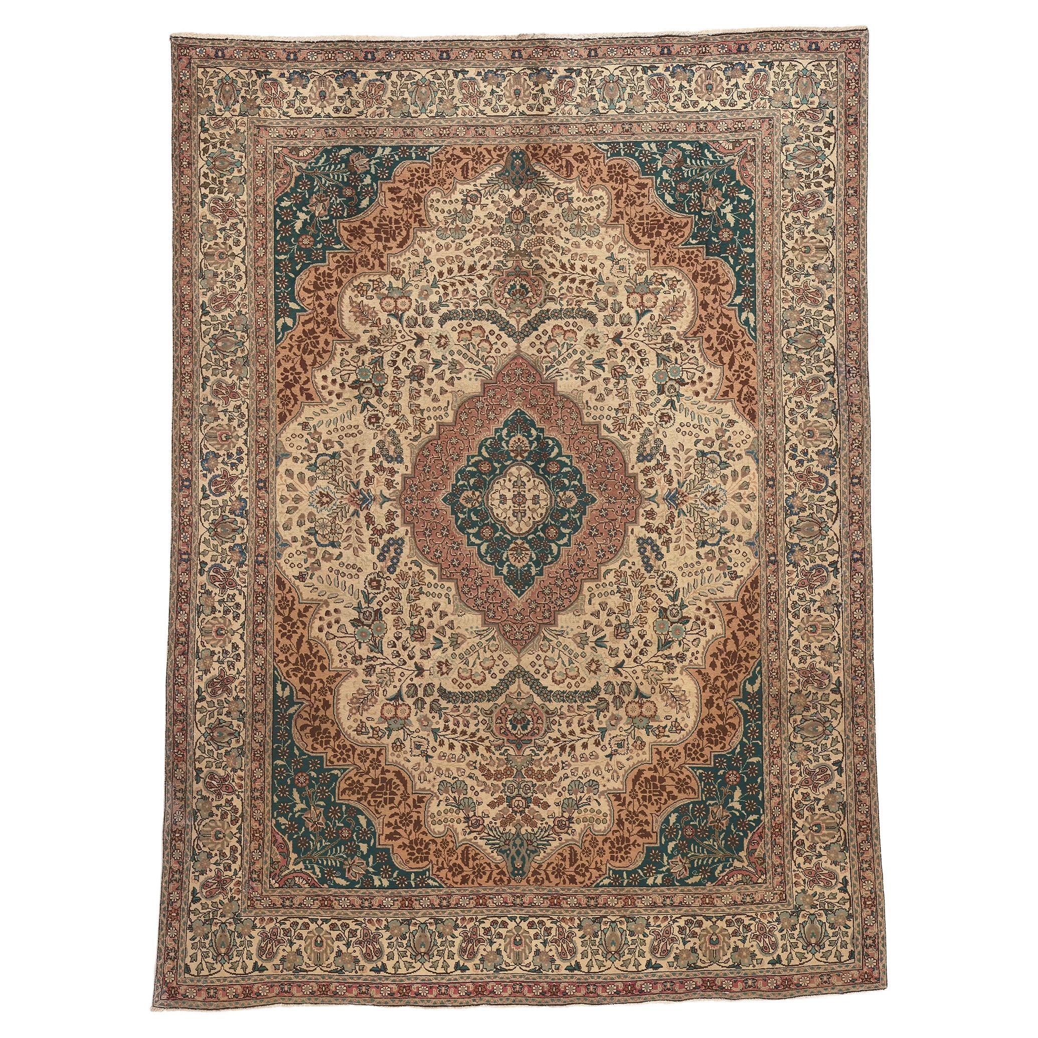 Vintage Persian Tabriz Rug, Warm Opulence Meets Traditional Sensibility For Sale