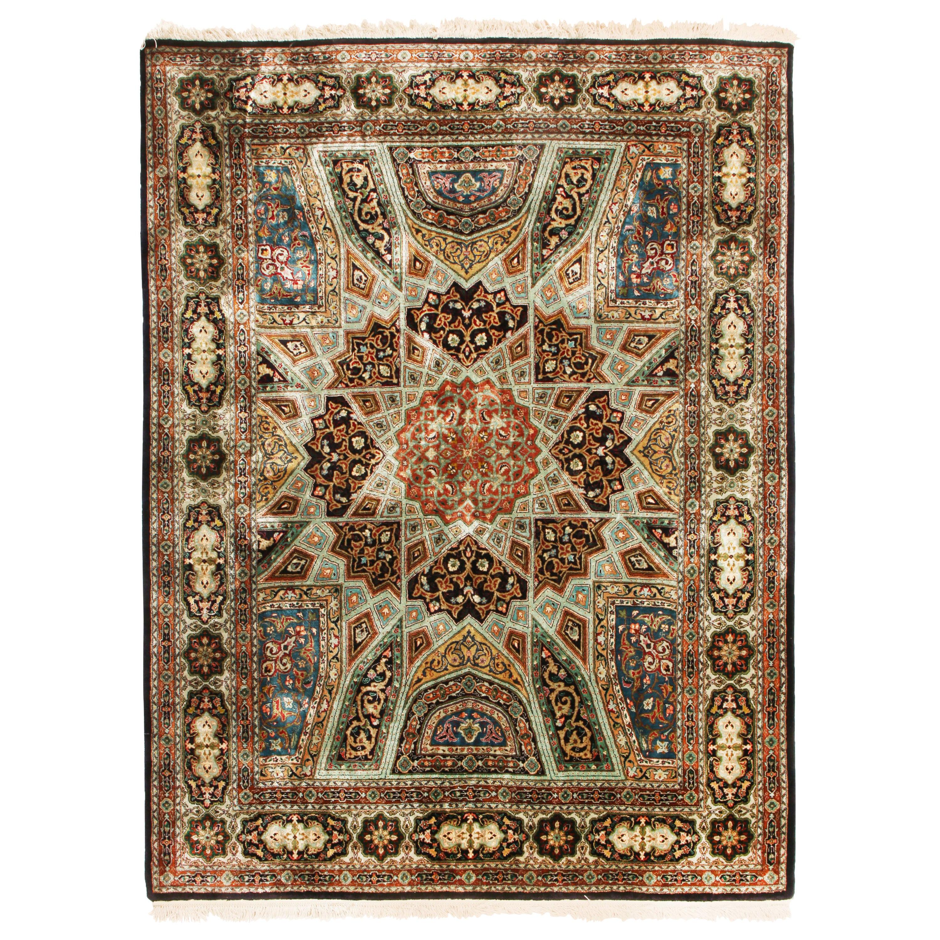 Vintage Tabriz Beige, Brown Persian Rug Unique Medallion Design by Rug & Kilim For Sale