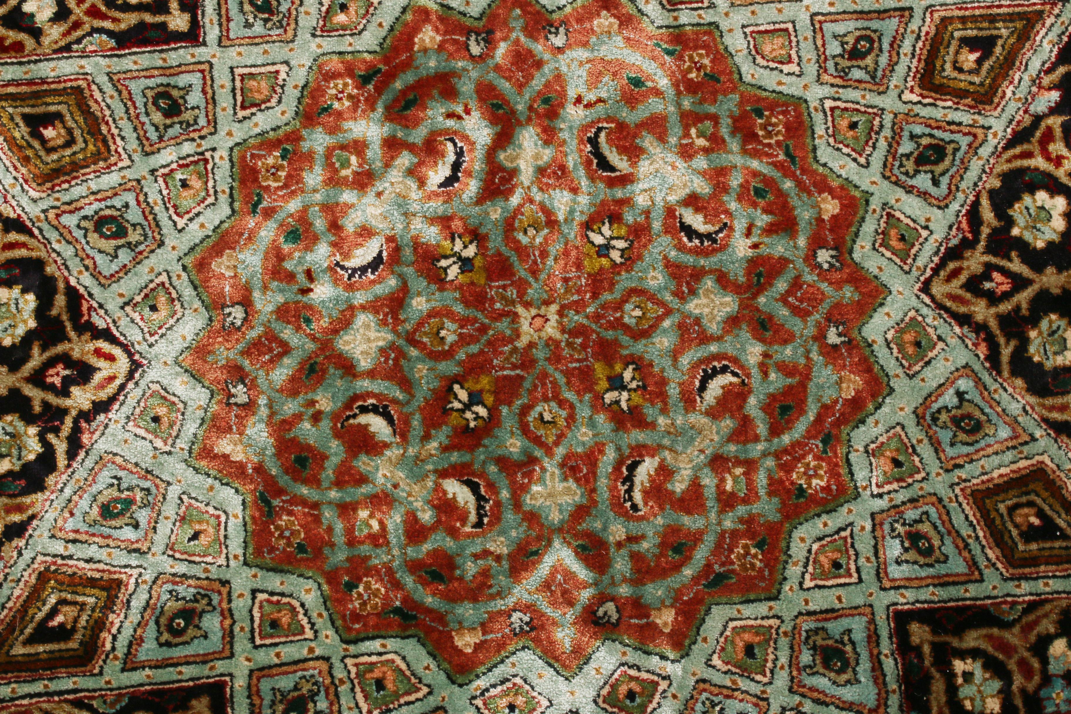 Vintage Tabriz Beige Brown Silk Persian Rug with Unique Medallion Design In Good Condition In Long Island City, NY