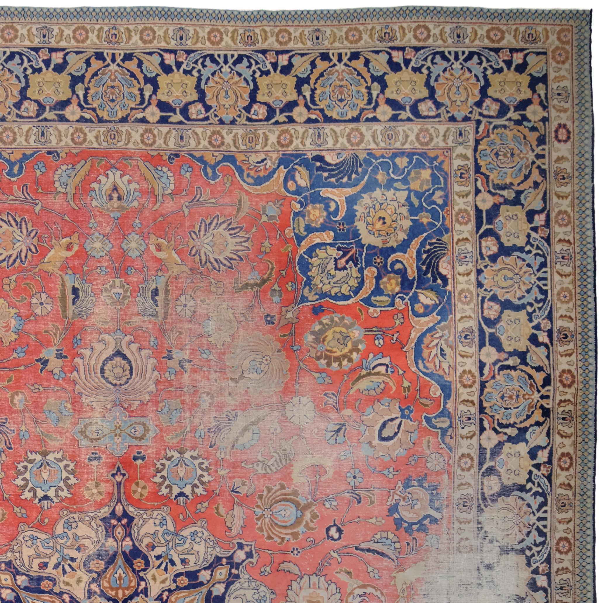 Hand-Woven Vintage Tabriz Carpet - 20th Century Tabriz Carpet For Sale