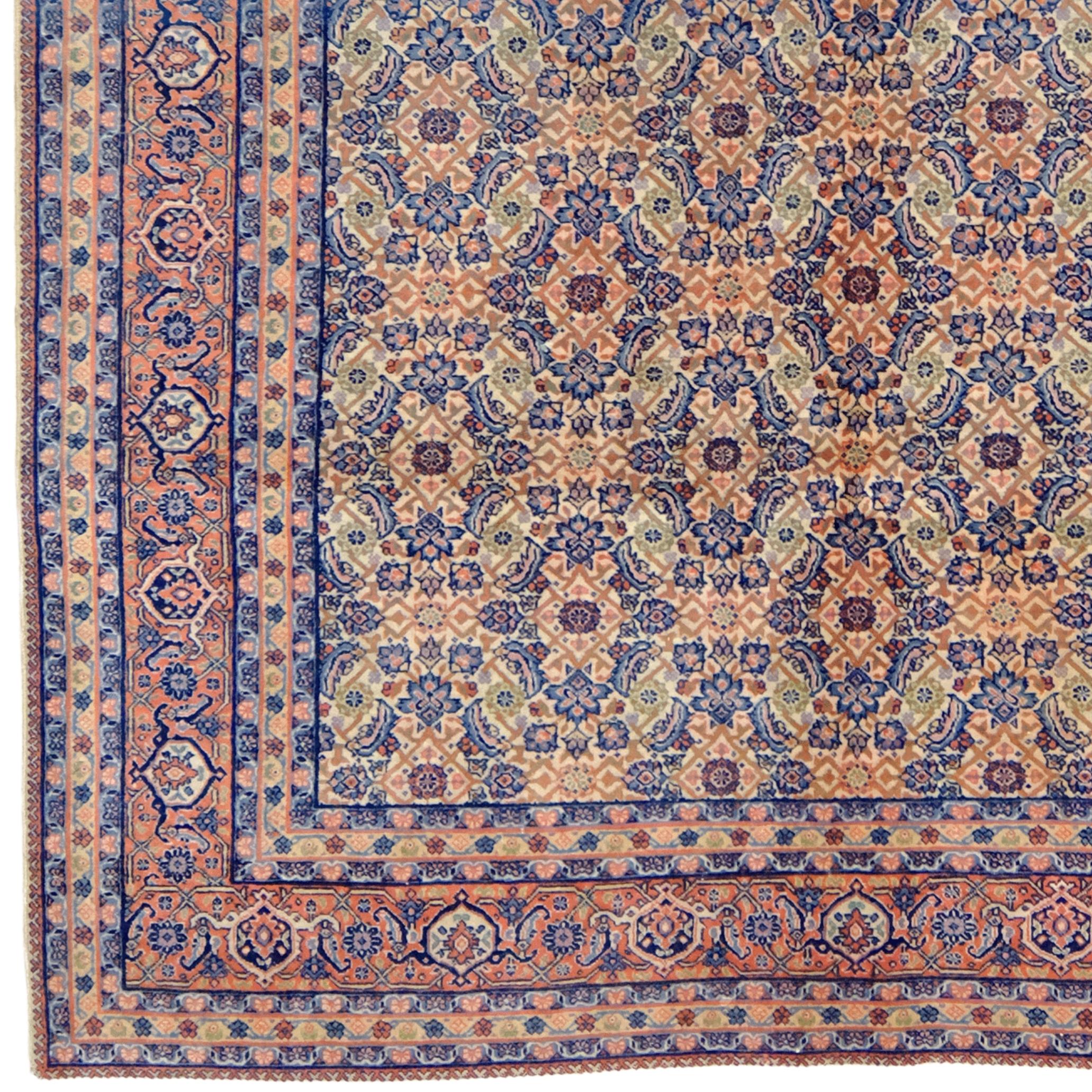A fine example of traditional Persian carpet art, dating from around the beginning of the 20th century.

Tabriz is one of the most important centers of carpet weaving in Iran.
This carpet is a superb example of traditional Tabriz