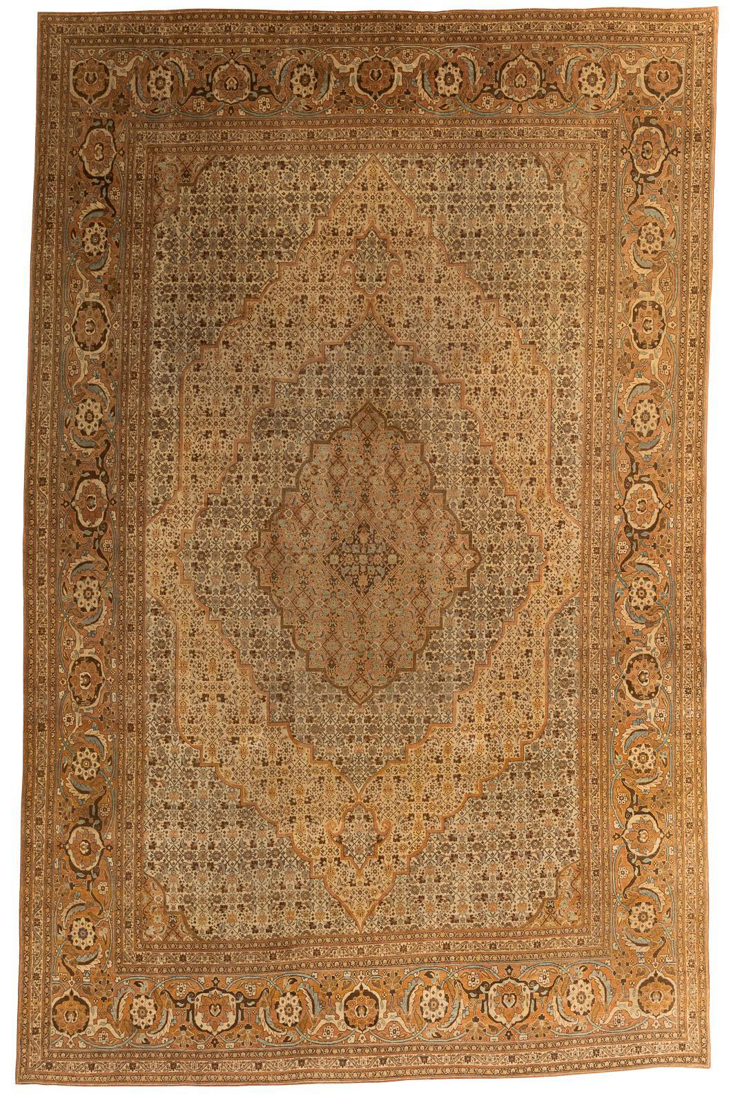 Vintage Tabriz Carpet in Neutral Taupe Palette For Sale