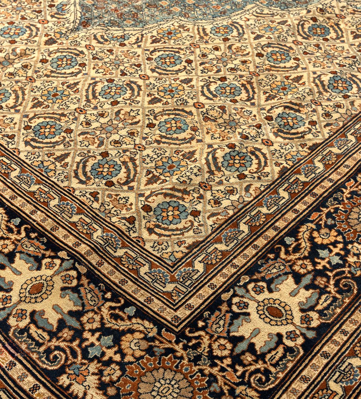Hand-Knotted Vintage Tabriz Carpet in Soft Blue and Ivory For Sale