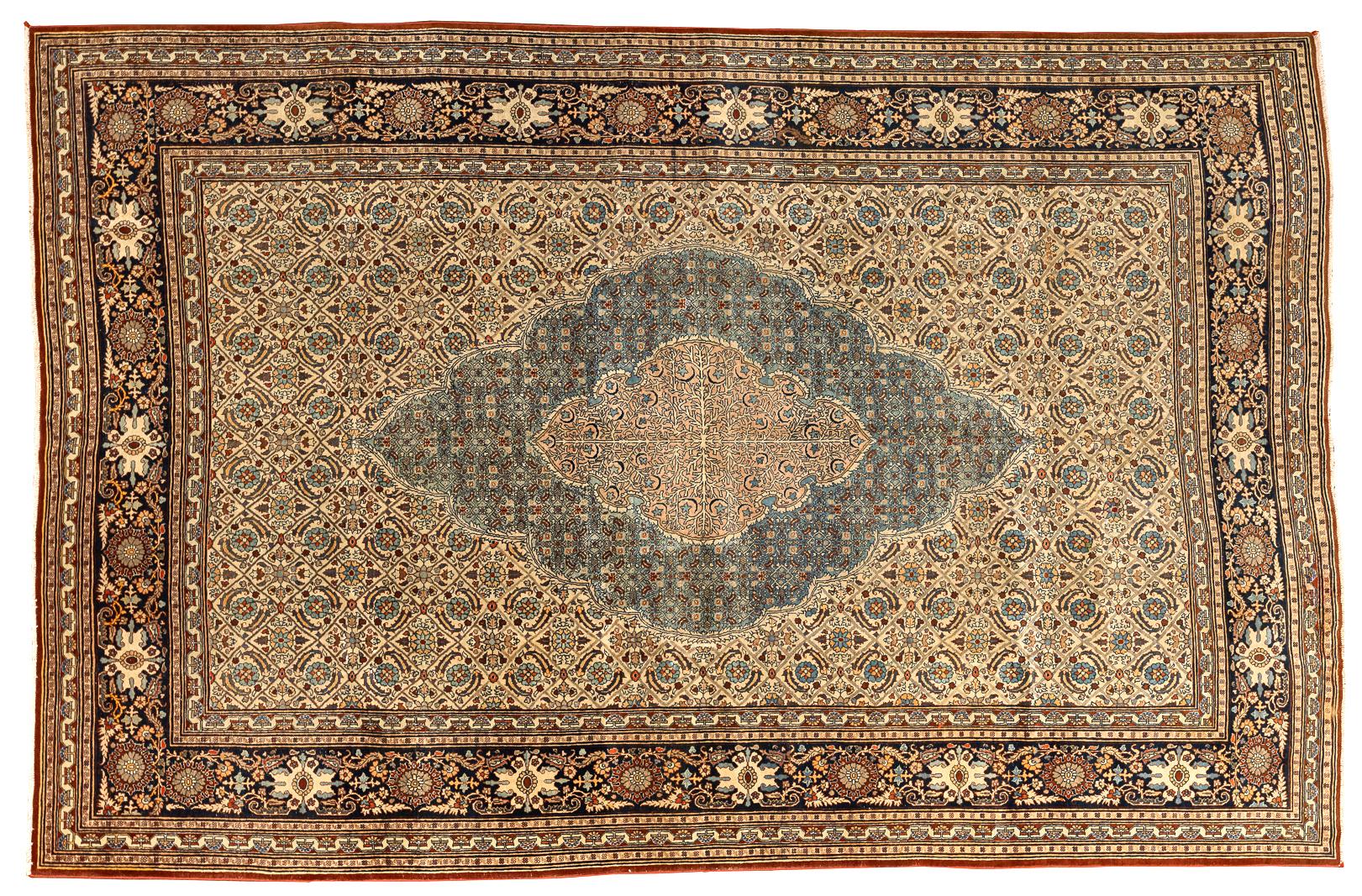 20th Century Vintage Tabriz Carpet in Soft Blue and Ivory For Sale